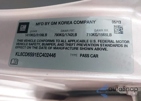 2014 Chevrolet Spark 1Lt Auto from USA, damaged, VIN KL8CD6S91EC402446